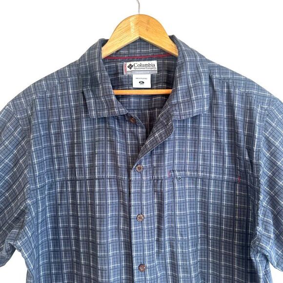 Columbia Men's Navy Blue Checkered Short Sleeve Button Down Casual Shirt XL - Picture 2 of 7